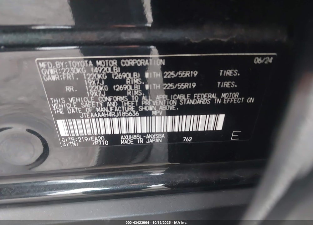 2024 TOYOTA VENZA VIN: JTEAAAAH4RJ185636