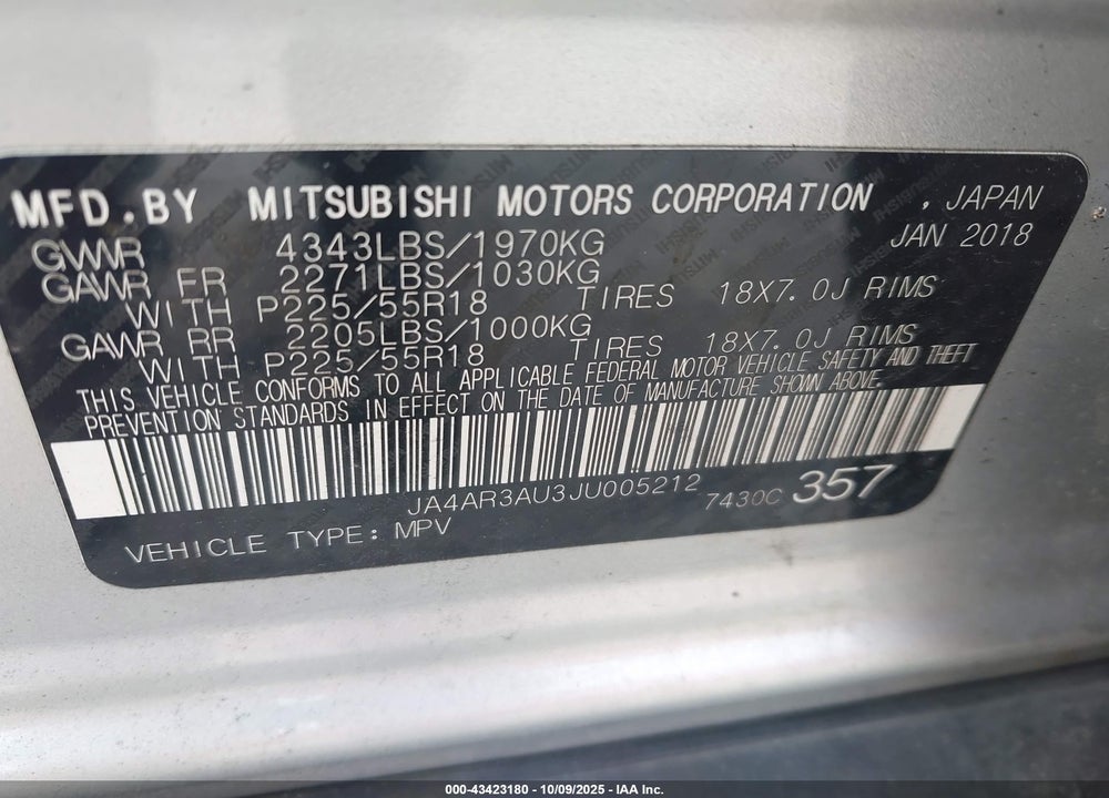 2018 MITSUBISHI OUTLANDER SPORT VIN: JA4AR3AU3JU005212