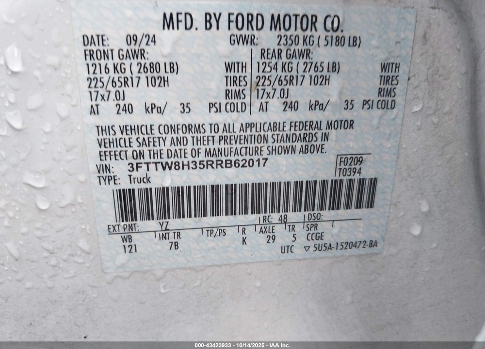 2024 FORD MAVERICK XLT VIN: 3FTTW8H35RRB62017