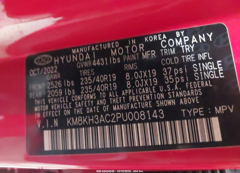 2023 HYUNDAI KONA VIN: KM8KH3AC2PU008143