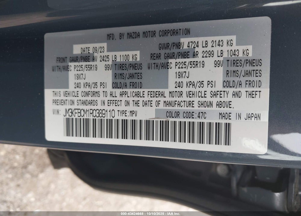 2024 MAZDA CX-5 2.5 S CARBON EDITION VIN: JM3KFBCM1R0389110