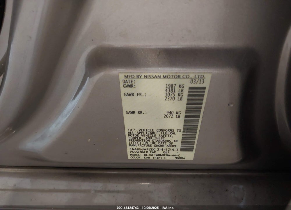 2013 NISSAN ALTIMA 3.5 SV VIN: 1N4BL3AP2DC244241