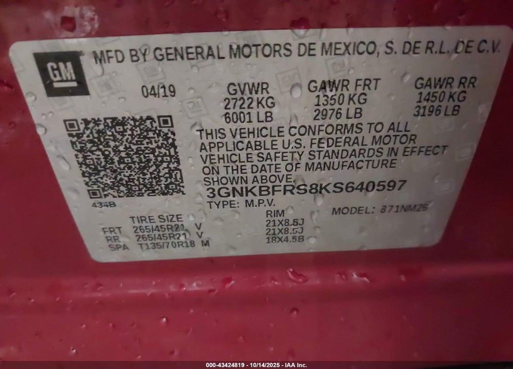 2019 CHEVROLET BLAZER PREMIER VIN: 3GNKBFRS8KS640597