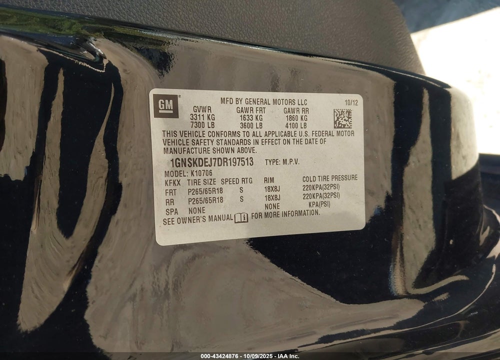 2013 CHEVROLET TAHOE VIN: 1GNSKDEJ7DR197513