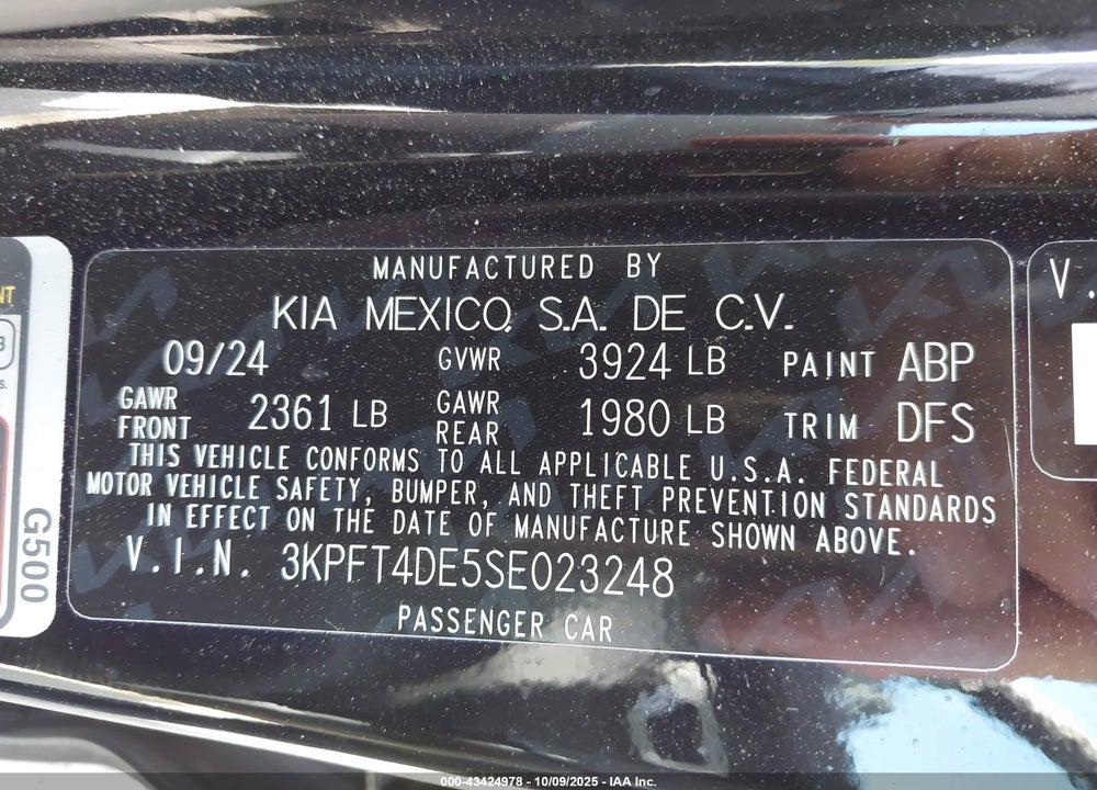 2025 KIA K4 LXS VIN: 3KPFT4DE5SE023248