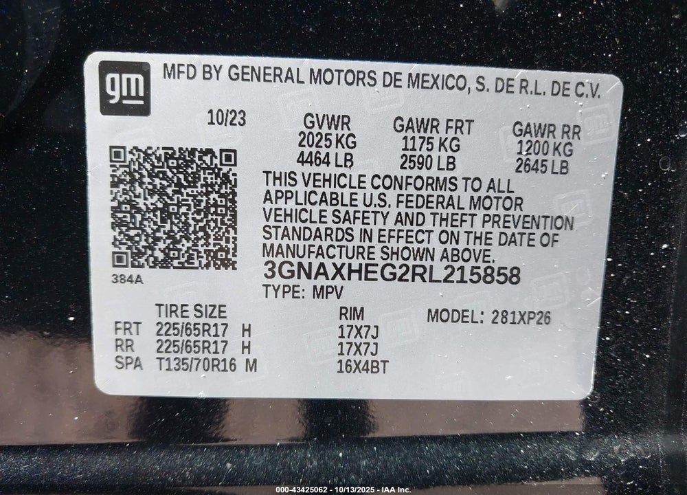 2024 CHEVROLET EQUINOX VIN: 3GNAXHEG2RL215858