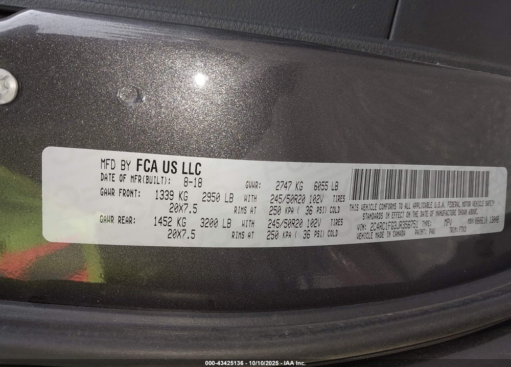 2018 CHRYSLER PACIFICA VIN: 2C4RC1FG3JR356751