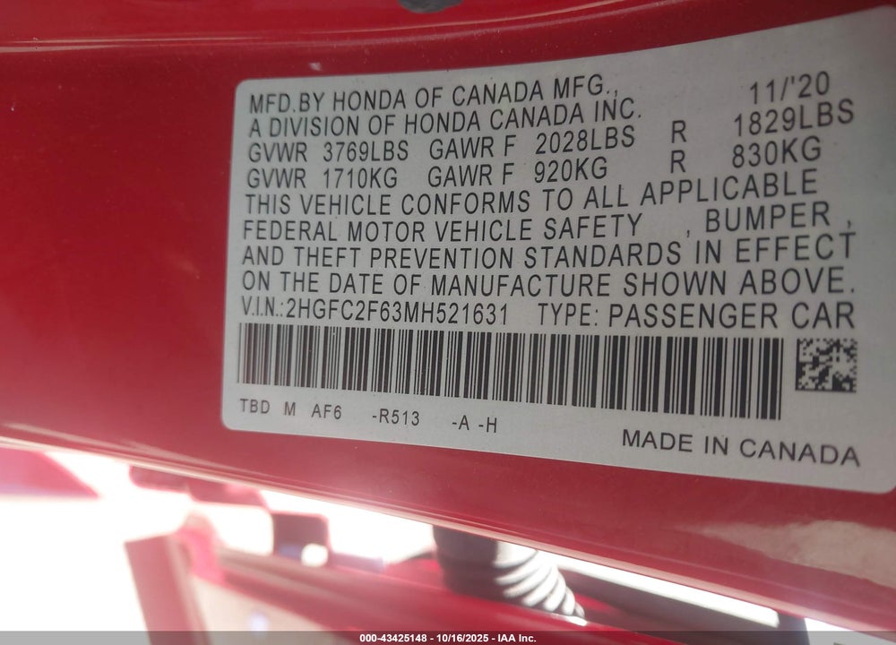 2021 HONDA CIVIC LX VIN: 2HGFC2F63MH521631