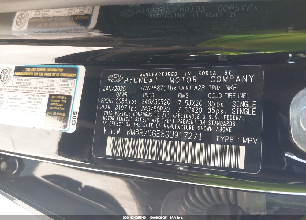 2025 HYUNDAI PALISADE CALLIGRAPHY NIGHT EDITION VIN: KM8R7DGE8SU917271
