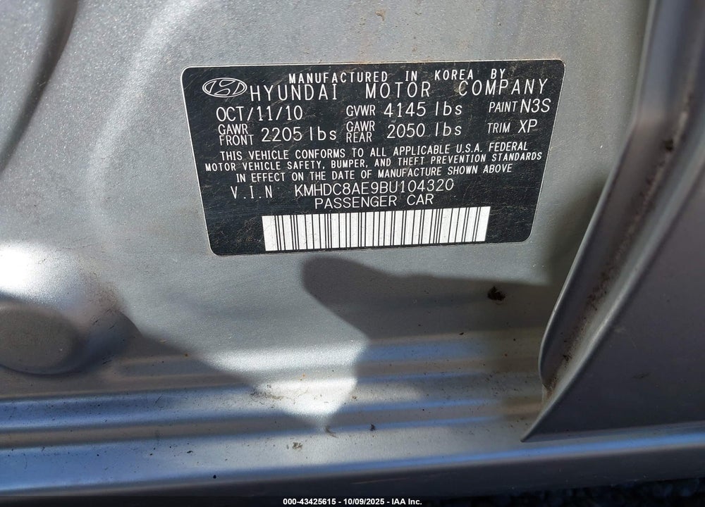 2011 HYUNDAI ELANTRA VIN: KMHDC8AE9BU104320