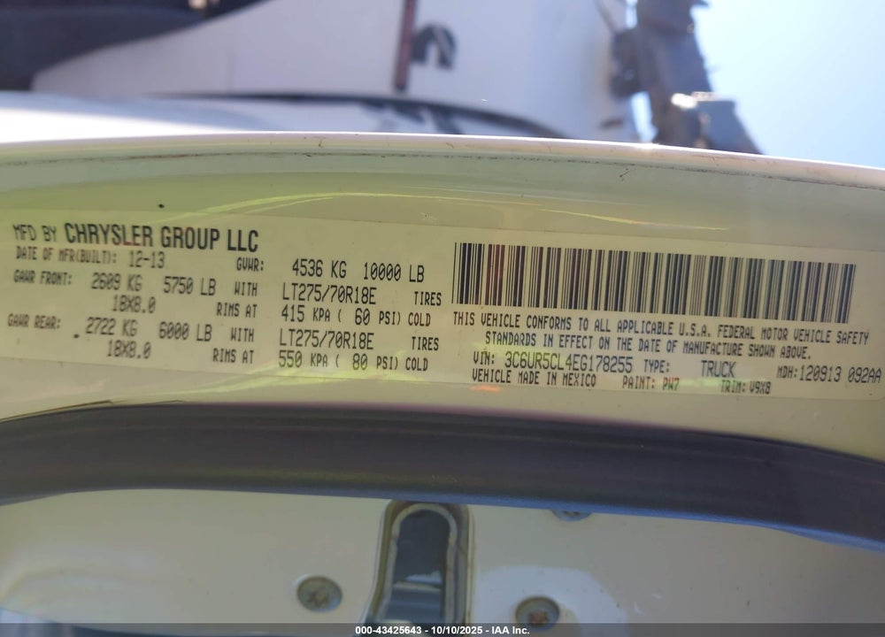2014 RAM 2500 TRADESMAN VIN: 3C6UR5CL4EG178255
