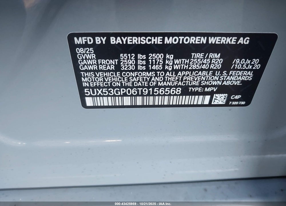 2026 BMW X3 30 XDRIVE VIN: 5UX53GP06T9156568