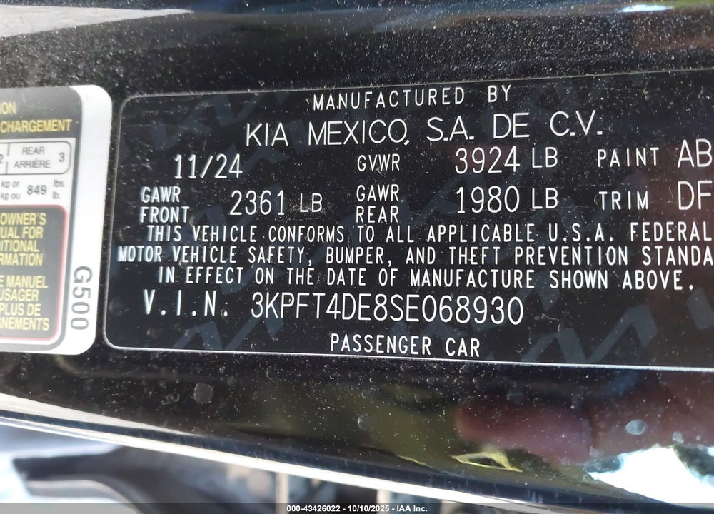 2025 KIA K4 LXS VIN: 3KPFT4DE8SE068930