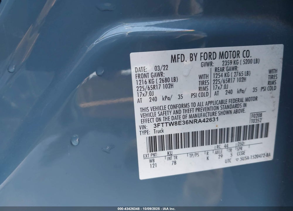 2022 FORD MAVERICK XLT VIN: 3FTTW8E36NRA42631