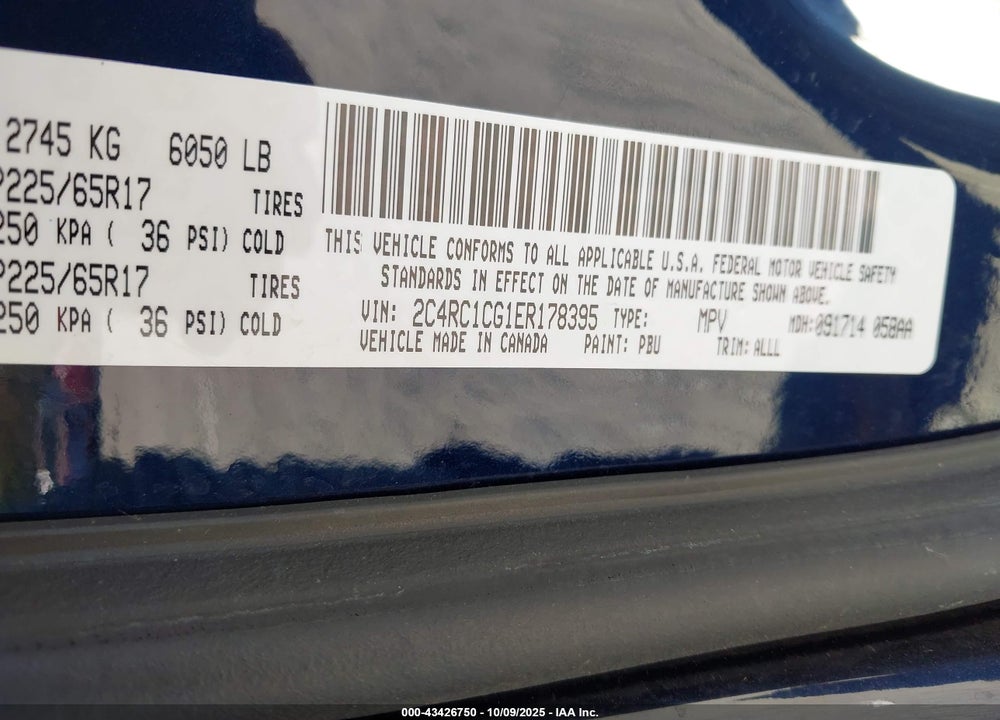 2014 CHRYSLER TOWN & COUNTRY VIN: 2C4RC1CG1ER178395