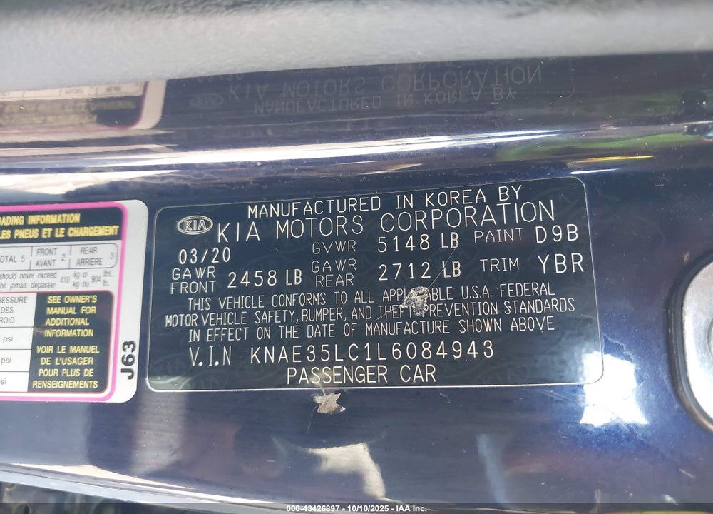 2020 KIA STINGER GT VIN: KNAE35LC1L6084943