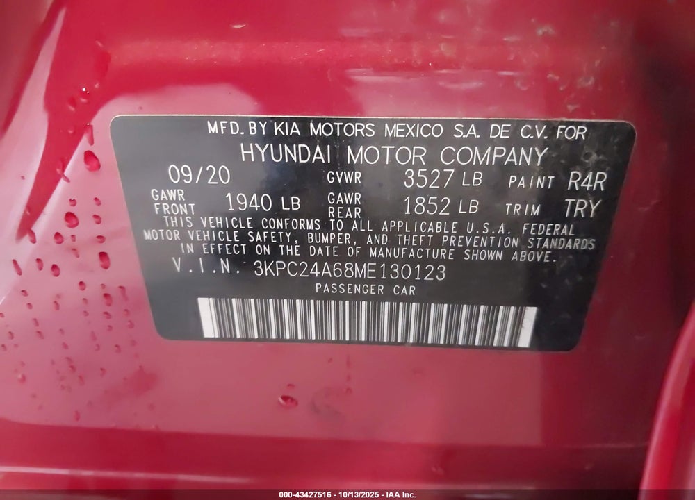 2021 HYUNDAI ACCENT SE VIN: 3KPC24A68ME130123