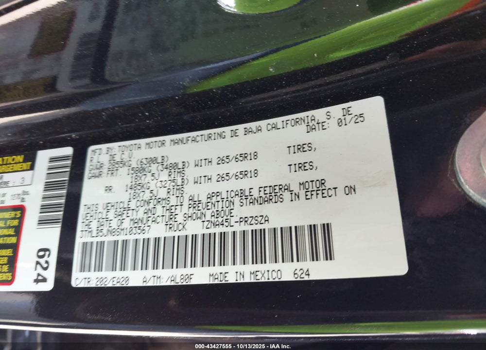 2025 TOYOTA TACOMA TRD SPORT 4WD VIN: 3TMLB5JN8SM103567