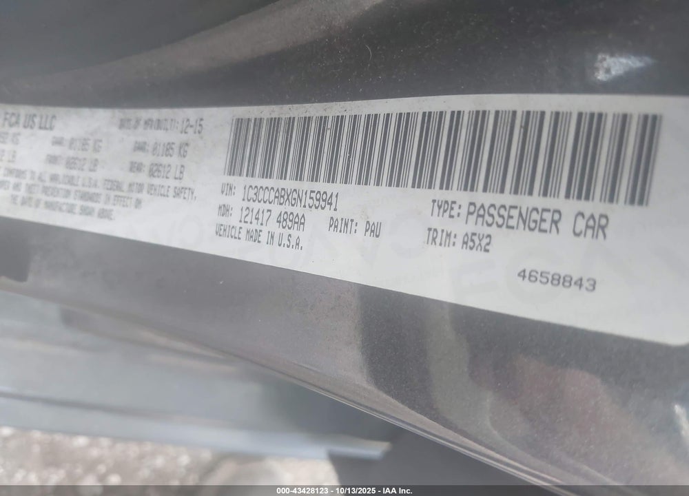 2016 CHRYSLER 200 VIN: 1C3CCCABXGN159941