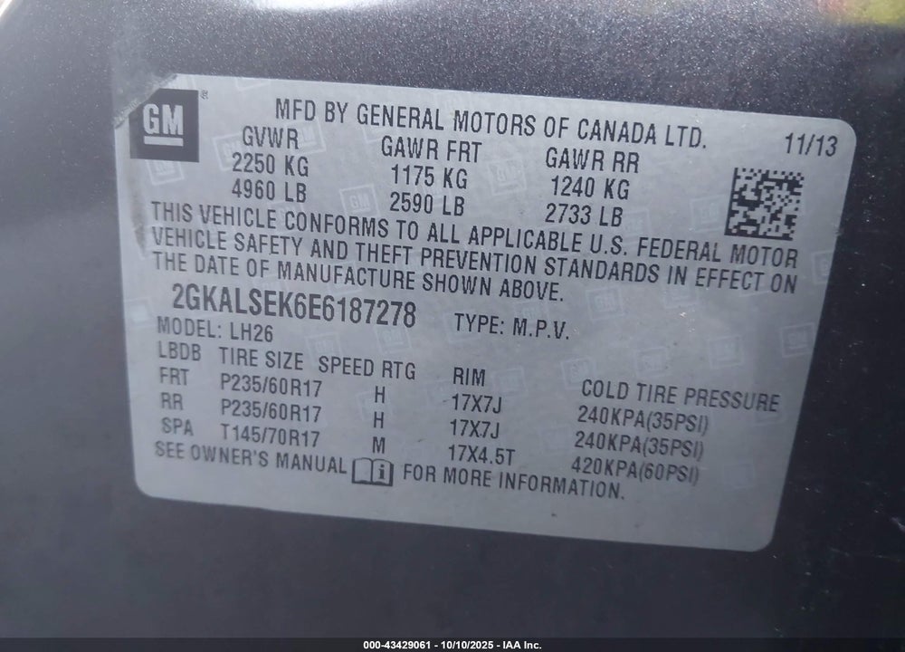 2014 GMC TERRAIN SLT-1 VIN: 2GKALSEK6E6187278