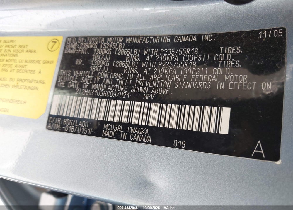 2006 LEXUS RX 330 VIN: 2T2HA31U36C097921