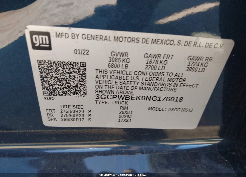 2022 CHEVROLET SILVERADO 1500 LTD 2WD SHORT BED CUSTOM VIN: 3GCPWBEK0NG176018
