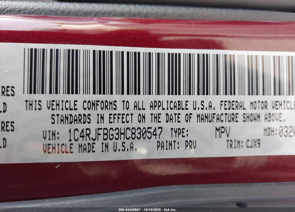 2017 JEEP GRAND CHEROKEE LIMITED 4X4 VIN: 1C4RJFBG3HC830547