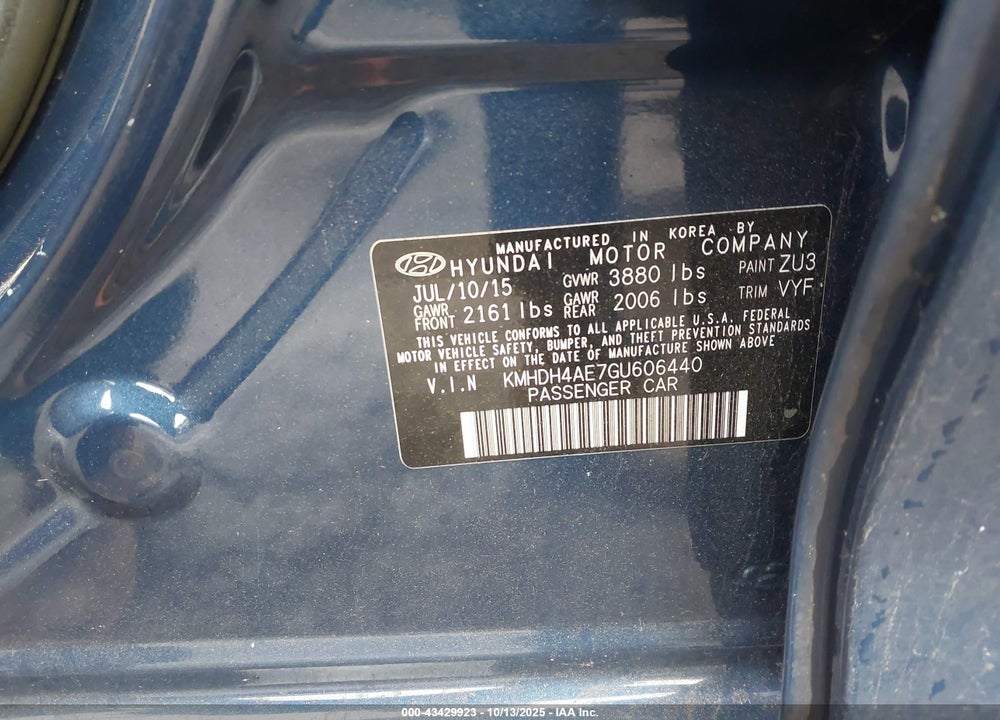 2016 HYUNDAI ELANTRA VIN: KMHDH4AE7GU606440