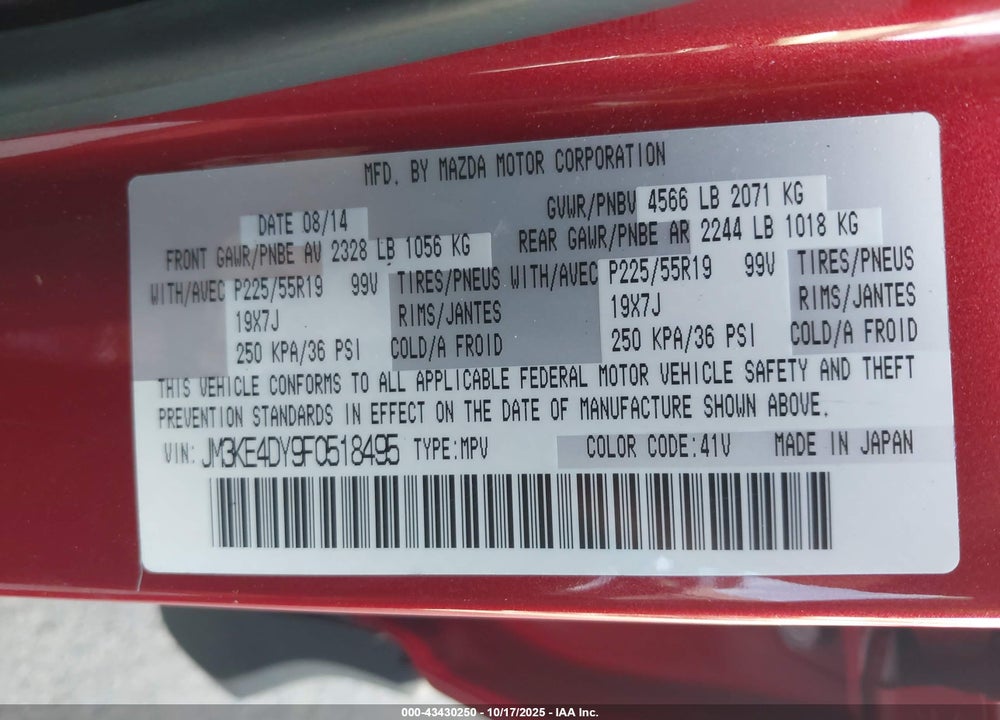 2015 MAZDA CX-5 GRAND TOURING VIN: JM3KE4DY9F0518495
