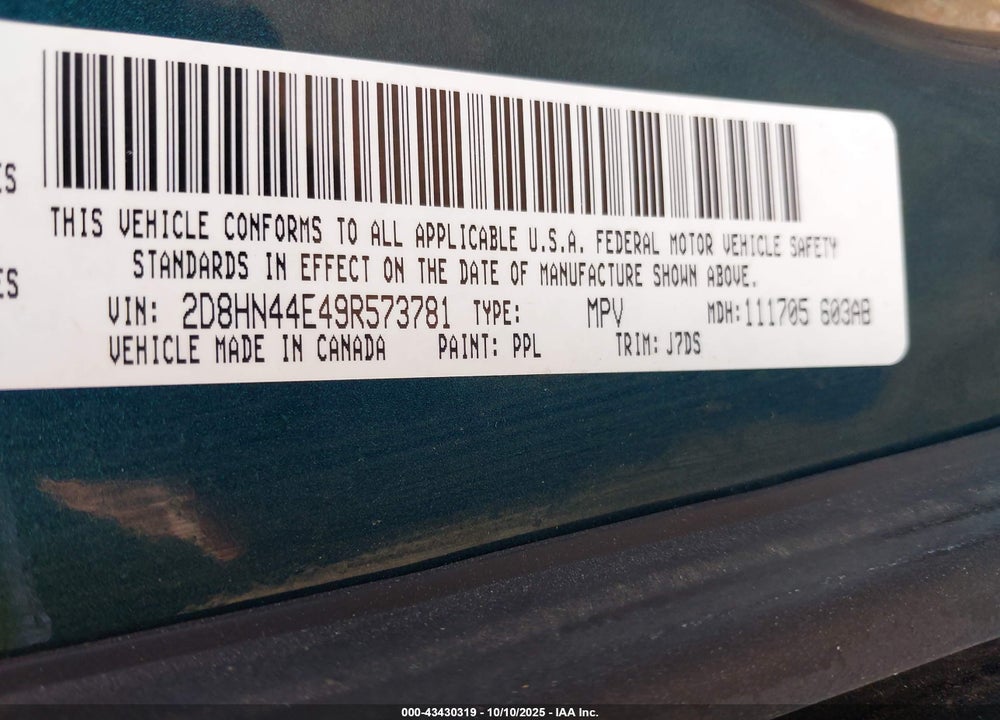 2009 DODGE GRAND CARAVAN SE VIN: 2D8HN44E49R573781