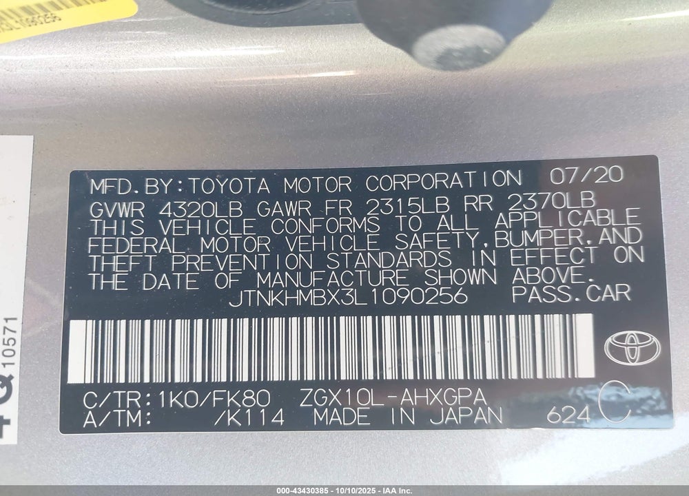 2020 TOYOTA C-HR XLE VIN: JTNKHMBX3L1090256