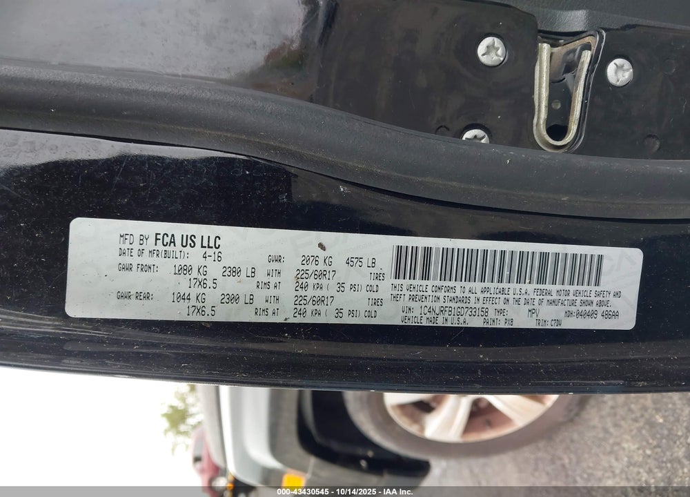 2016 JEEP PATRIOT VIN: 1C4NJRFB1GD733158