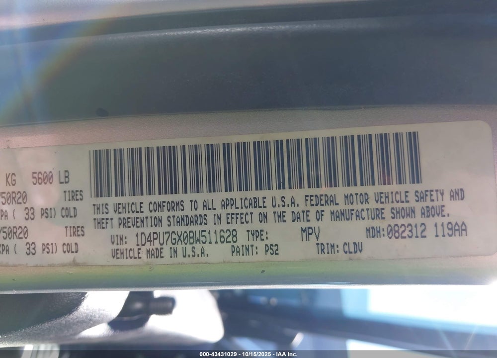 2011 DODGE NITRO VIN: 1D4PU7GX0BW511628