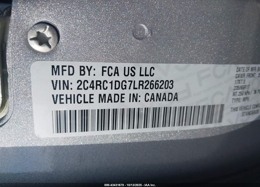 2020 CHRYSLER VOYAGER LXI VIN: 2C4RC1DG7LR266203