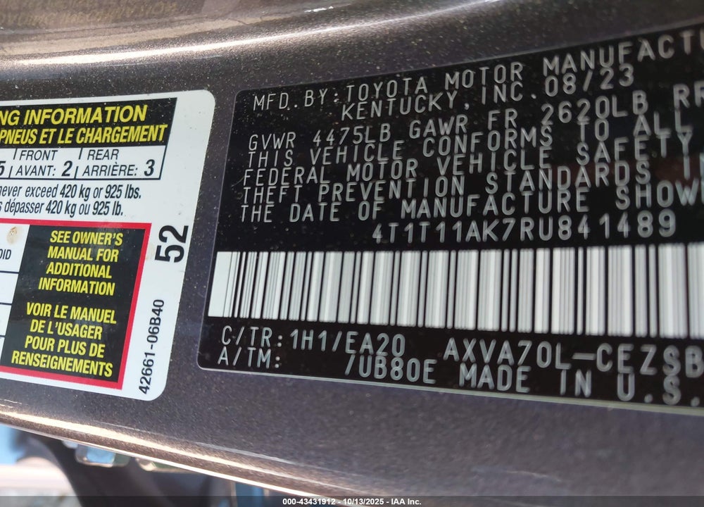 2024 TOYOTA CAMRY SE VIN: 4T1T11AK7RU841489