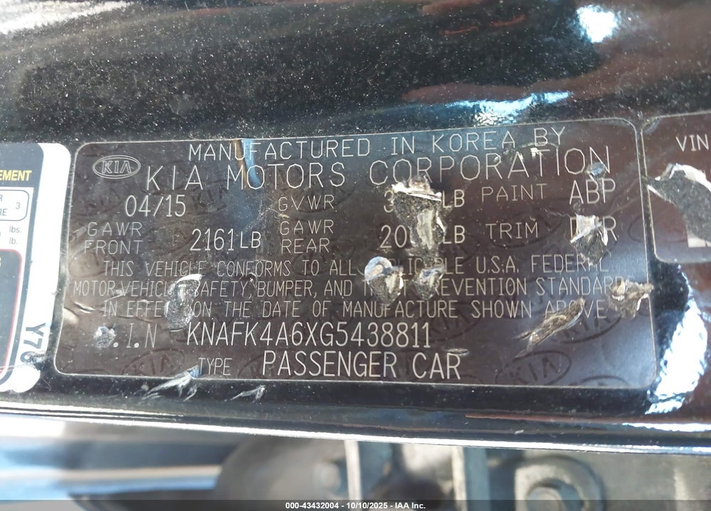 2016 KIA FORTE VIN: KNAFK4A6XG5438811