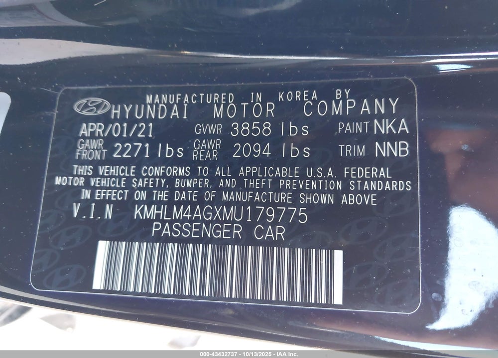 2021 HYUNDAI ELANTRA VIN: KMHLM4AGXMU179775