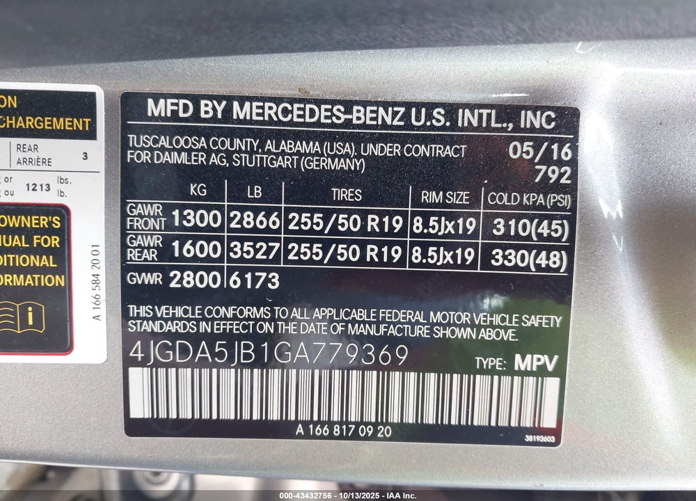 2016 MERCEDES-BENZ GLE 350 VIN: 4JGDA5JB1GA779369