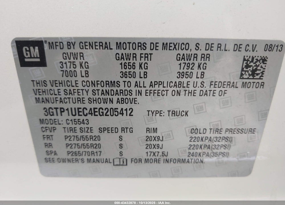 2014 GMC SIERRA 1500 SLE VIN: 3GTP1UEC4EG205412