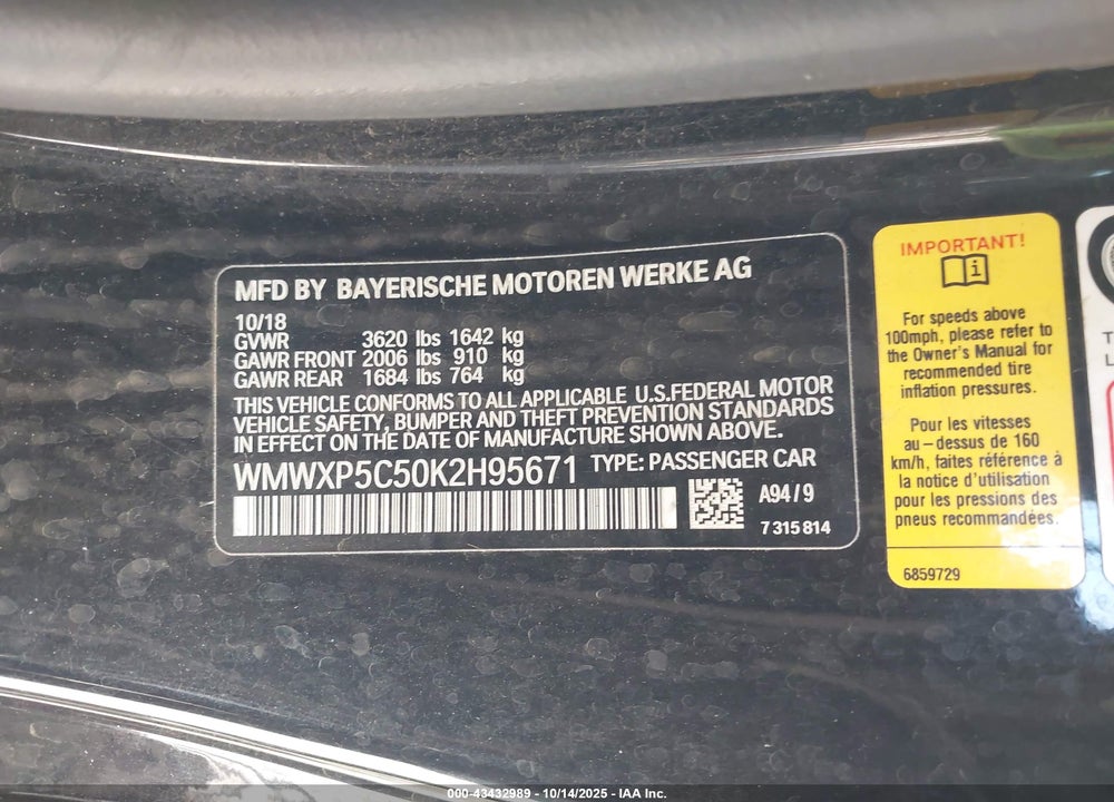2019 MINI HARDTOP COOPER VIN: WMWXP5C50K2H95671