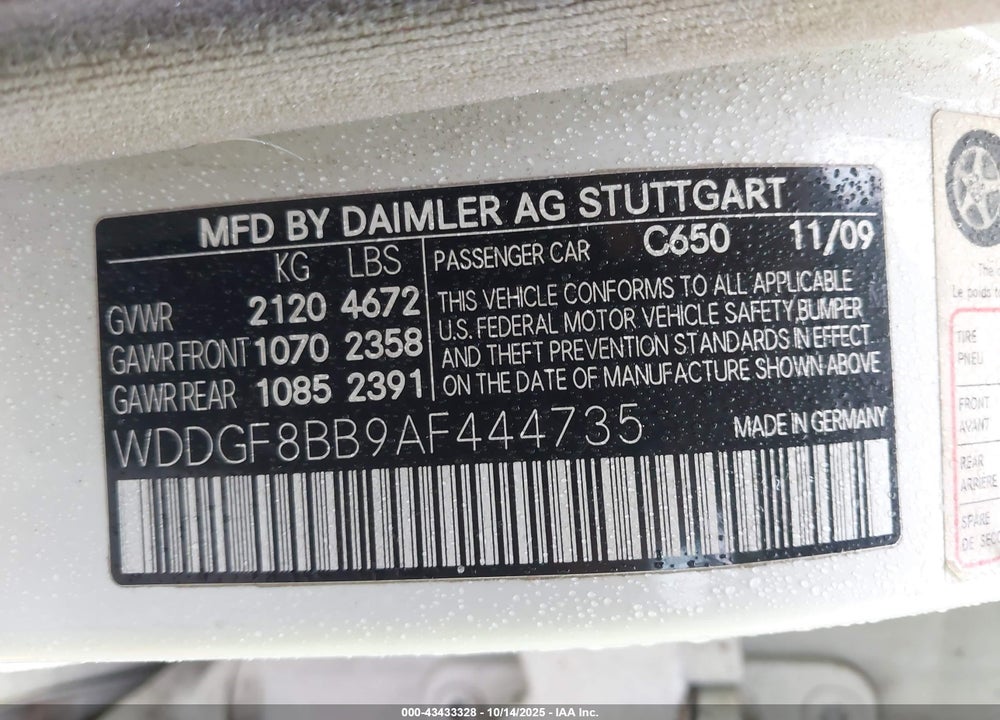 2010 MERCEDES-BENZ C 300 LUXURY 4MATIC/SPORT 4MATIC VIN: WDDGF8BB9AF444735