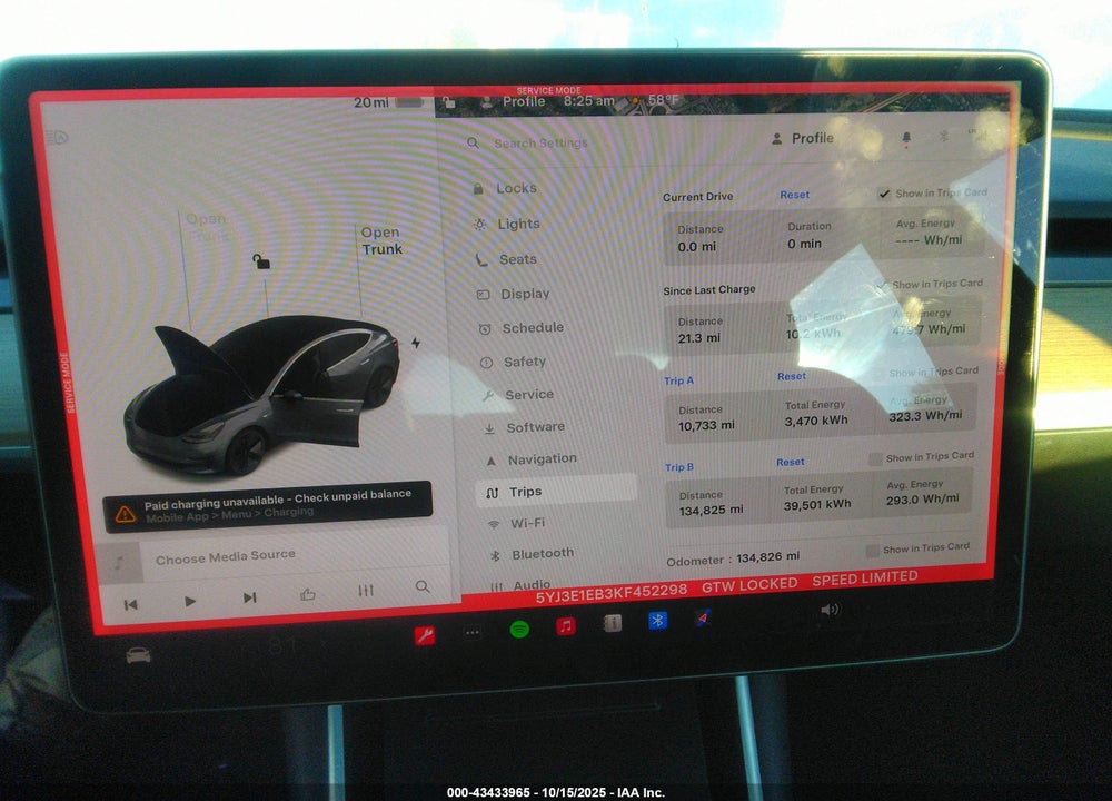 2019 TESLA MODEL 3 LONG RANGE/PERFORMANCE VIN: 5YJ3E1EB3KF452298