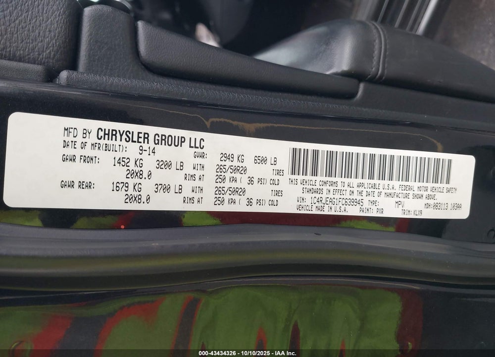 2015 JEEP GRAND CHEROKEE ALTITUDE VIN: 1C4RJEAG1FC639945