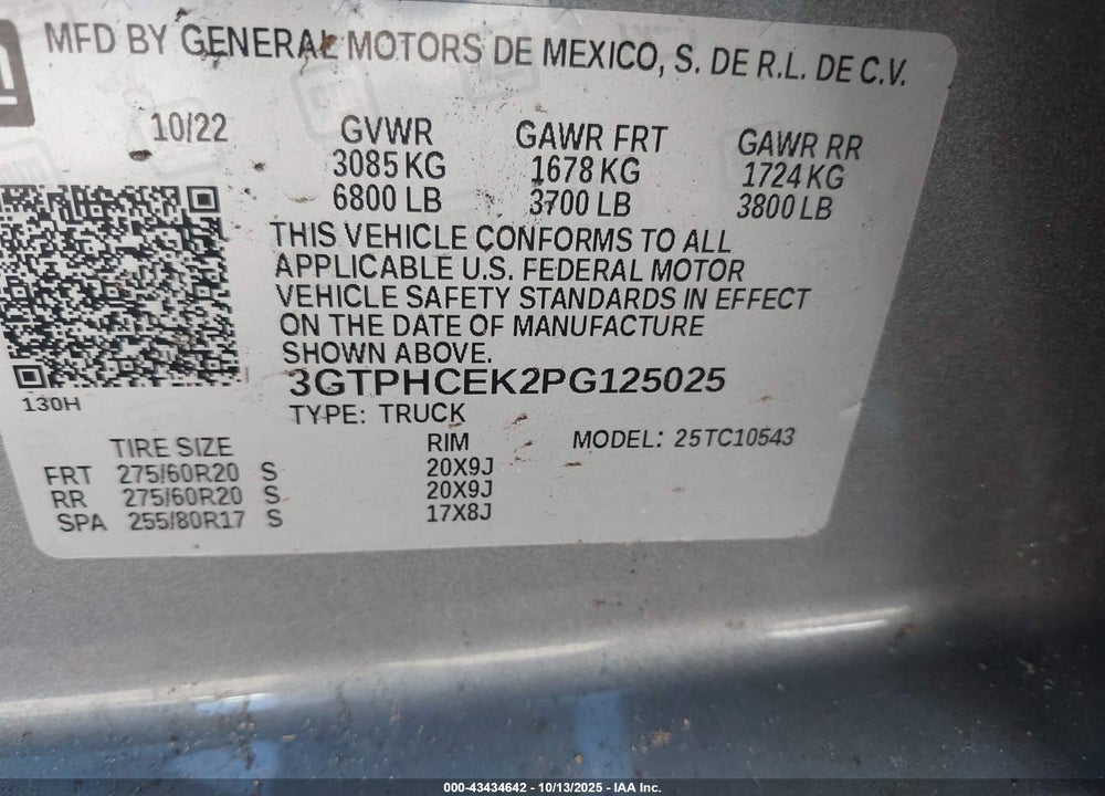 2023 GMC SIERRA 1500 2WD SHORT BOX ELEVATION VIN: 3GTPHCEK2PG125025
