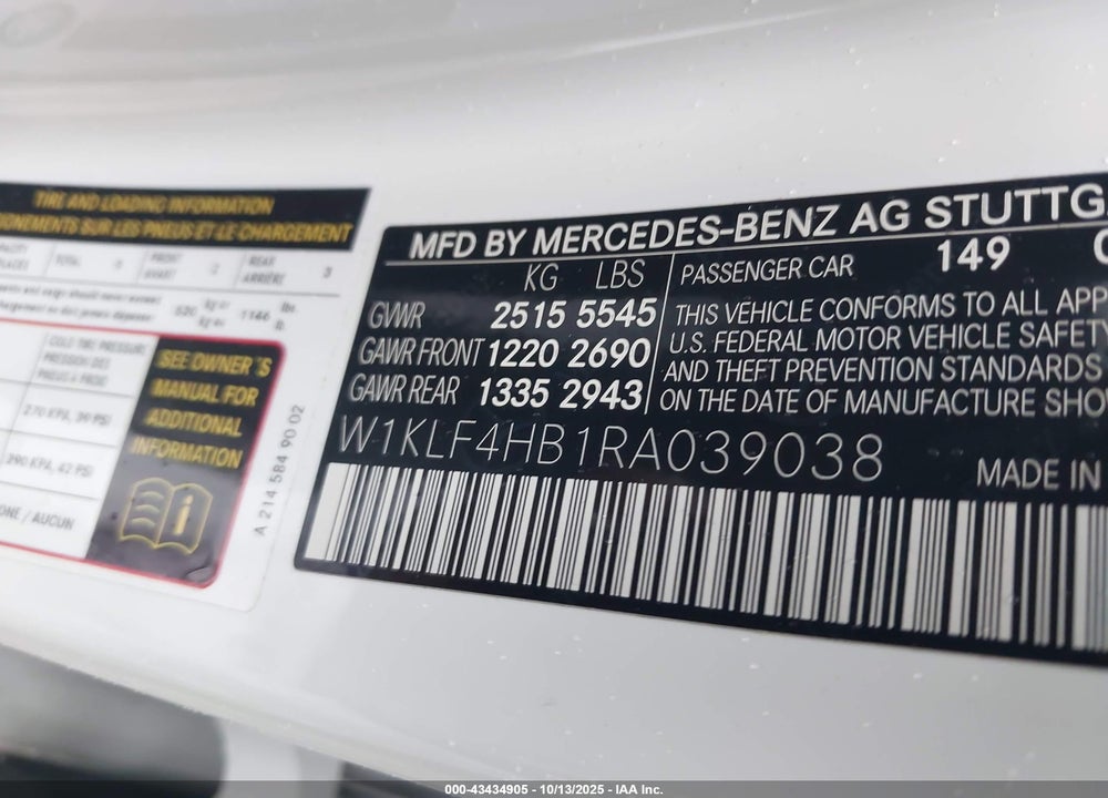 2024 MERCEDES-BENZ E 350 VIN: W1KLF4HB1RA039038
