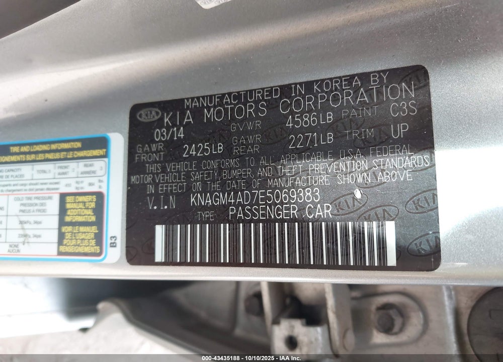2014 KIA OPTIMA HYBRID LX VIN: KNAGM4AD7E5069383
