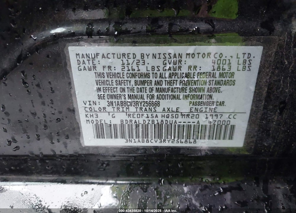 2024 NISSAN SENTRA SV XTRONIC CVT VIN: 3N1AB8CV3RY256868