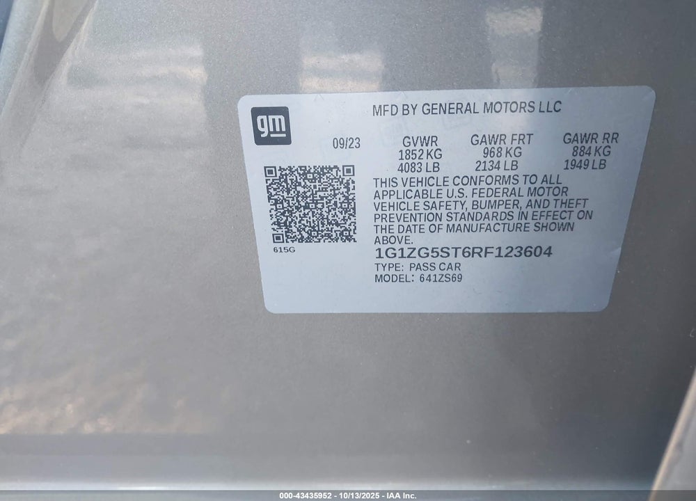 2024 CHEVROLET MALIBU VIN: 1G1ZG5ST6RF123604