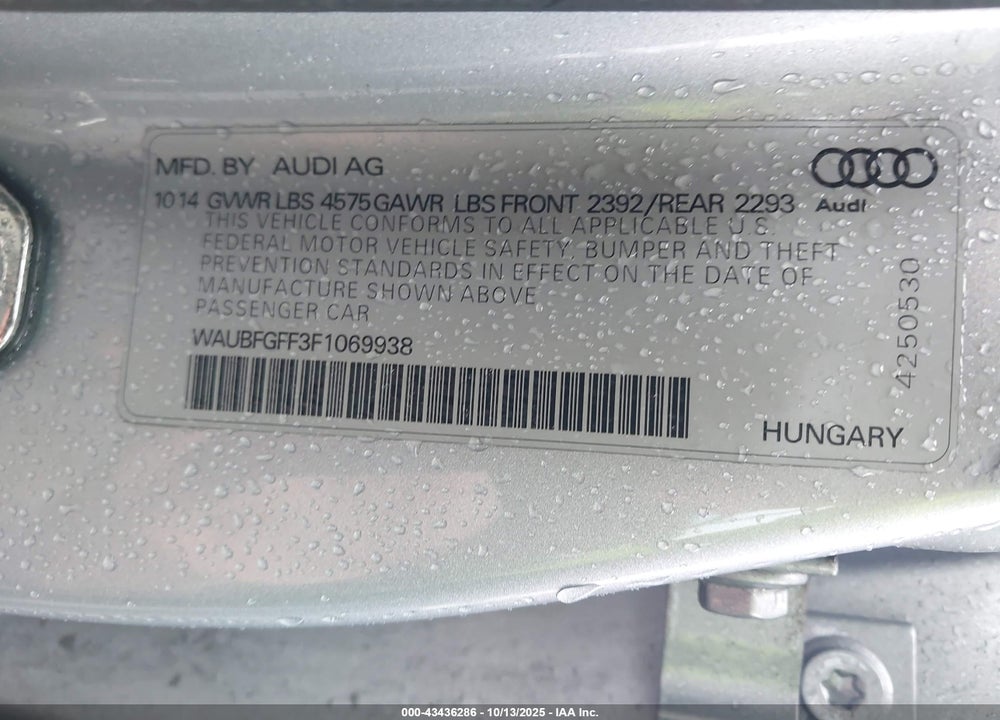 2015 AUDI A3 VIN: WAUBFGFF3F1069938