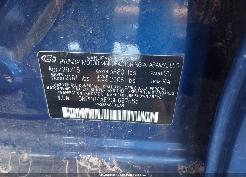 2016 HYUNDAI ELANTRA SE VIN: 5NPDH4AE2GH687085